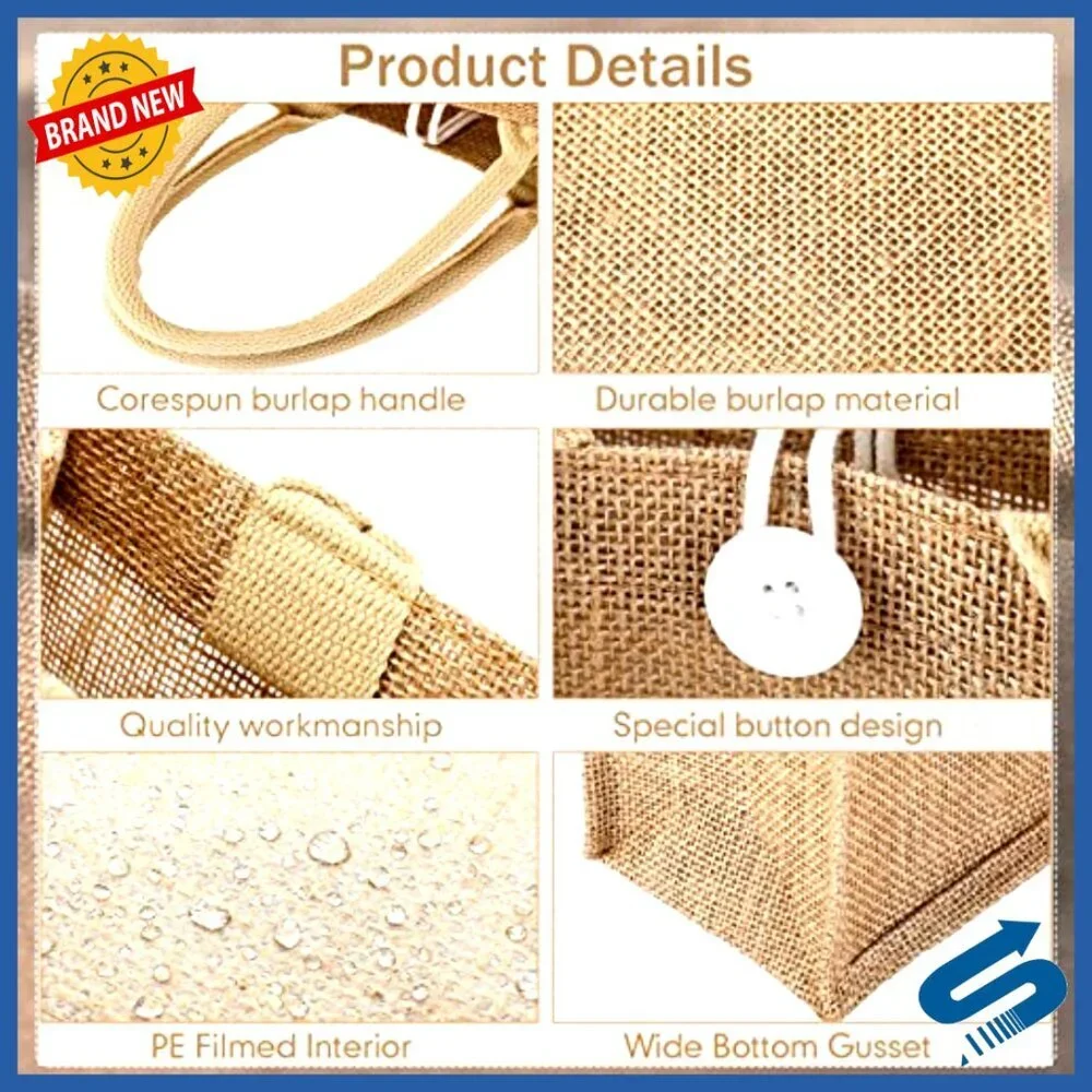 Reusable Jute Tote Bags Bulk Blank DIY Craft Wedding Beach Grocery Shopping